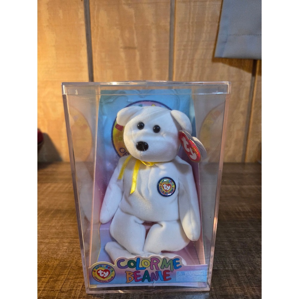 Ty Beanie Babies Official Club Color Me Beanie White Bear Kit with Markers NIB